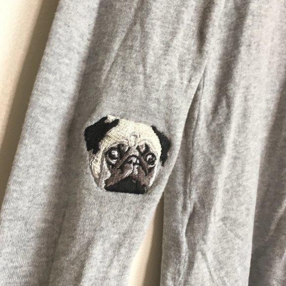 Asos Gray Crewneck Sweater with French Bulldog elbow patch Womens Size 4 Knit - Picture 8 of 8